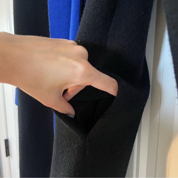 Talbots Black Blue Pure Merino Wool Open Front Cardigan Size Medium Long Sleeve - Picture 4 of 6